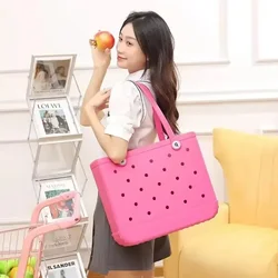 Rubber Women Bogg Bag Fashion Summer Pool Shoulder Handbag EVA Large Capacity Shopping Basket Female Pool Tote Beach Jelly Bag