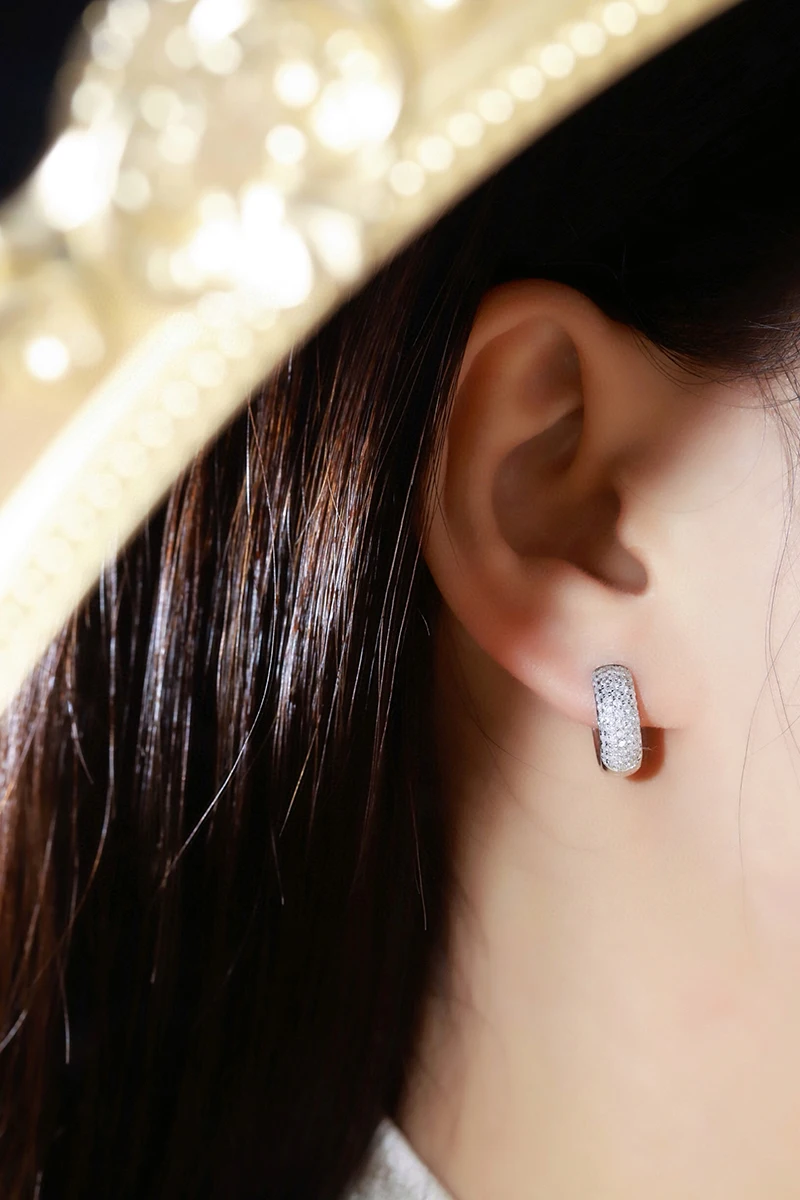 KUGG 100% 18K White Gold Earrings Women 0.85carat Real Natural Diamond Hoop Earrings Shiny Classic Design High Party Jewelry