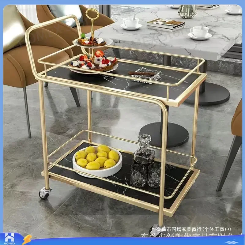European Style Metal Serving Cart Mobile Food Trolley with Wheels for Hotel Restaurant Bar KTV Home Kitchen Cake Display Rack