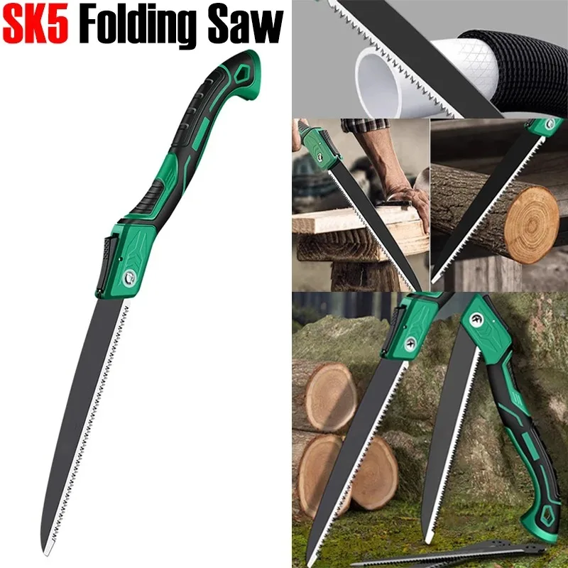 Folding steel hand saw, household outdoor logging hand, panel saw, woodworking specialized tool, sharp and durable