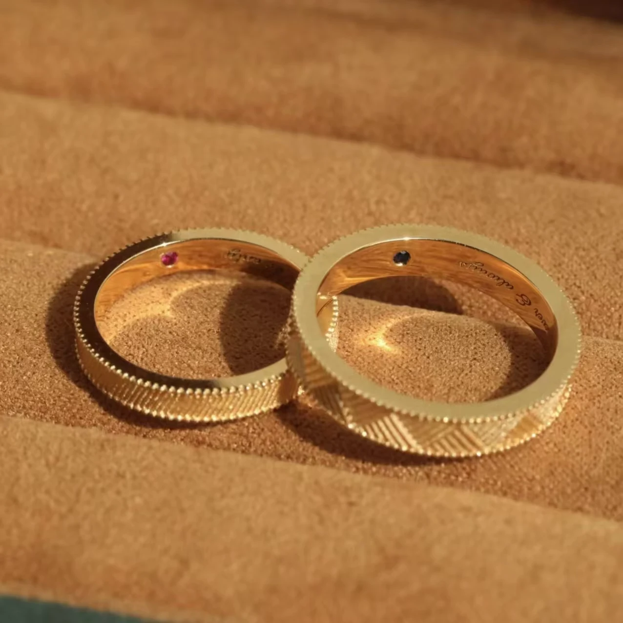 

Exquisite Designer Handcrafted Textured Surface 18K/14K/9K Gold Couple Rings, Luxurious Wedding/Engagement Bands for Him & Her