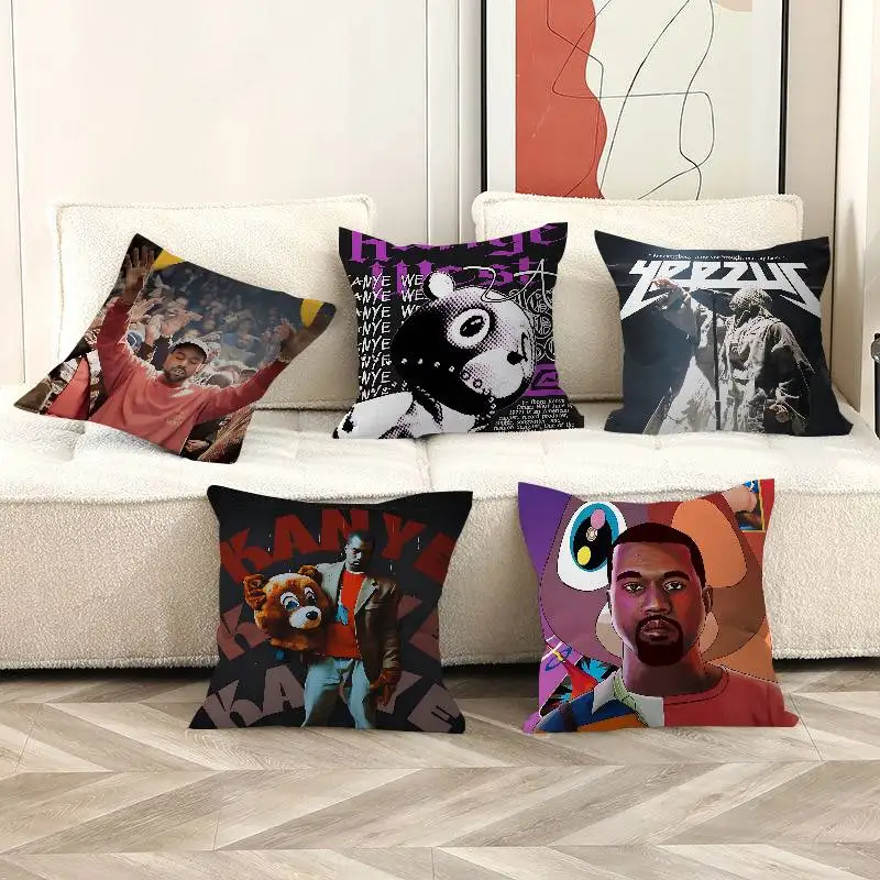 Rapper K-Kanye W-West Y-Ye Pillow Covers Cartoon Sofa Decorative Home Double-sided Printing Short Plush Cute Cushion Cover