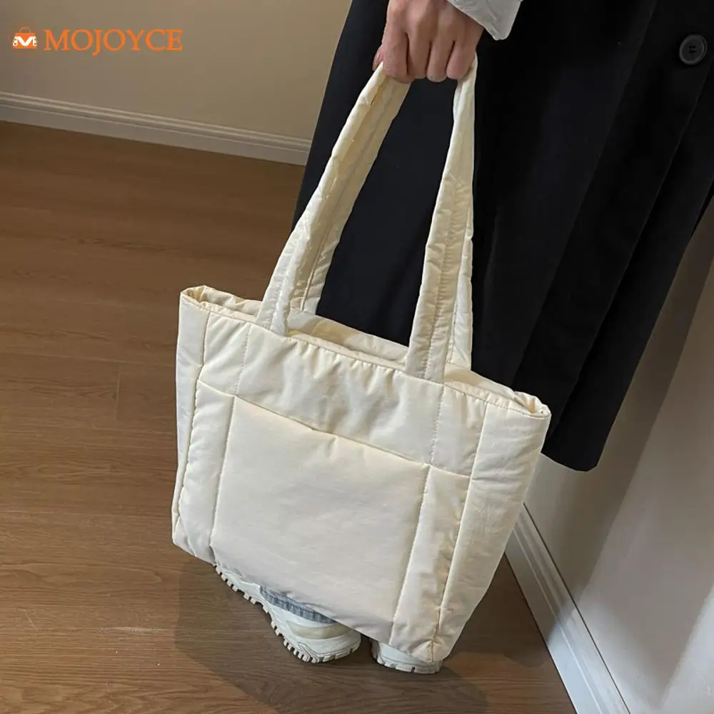 Ladies Cotton Padded Underarm Bag Puffer Casual Shoulder Bag Large Capacity Fashion Tote Handbag Women Solid Color Commuting Bag