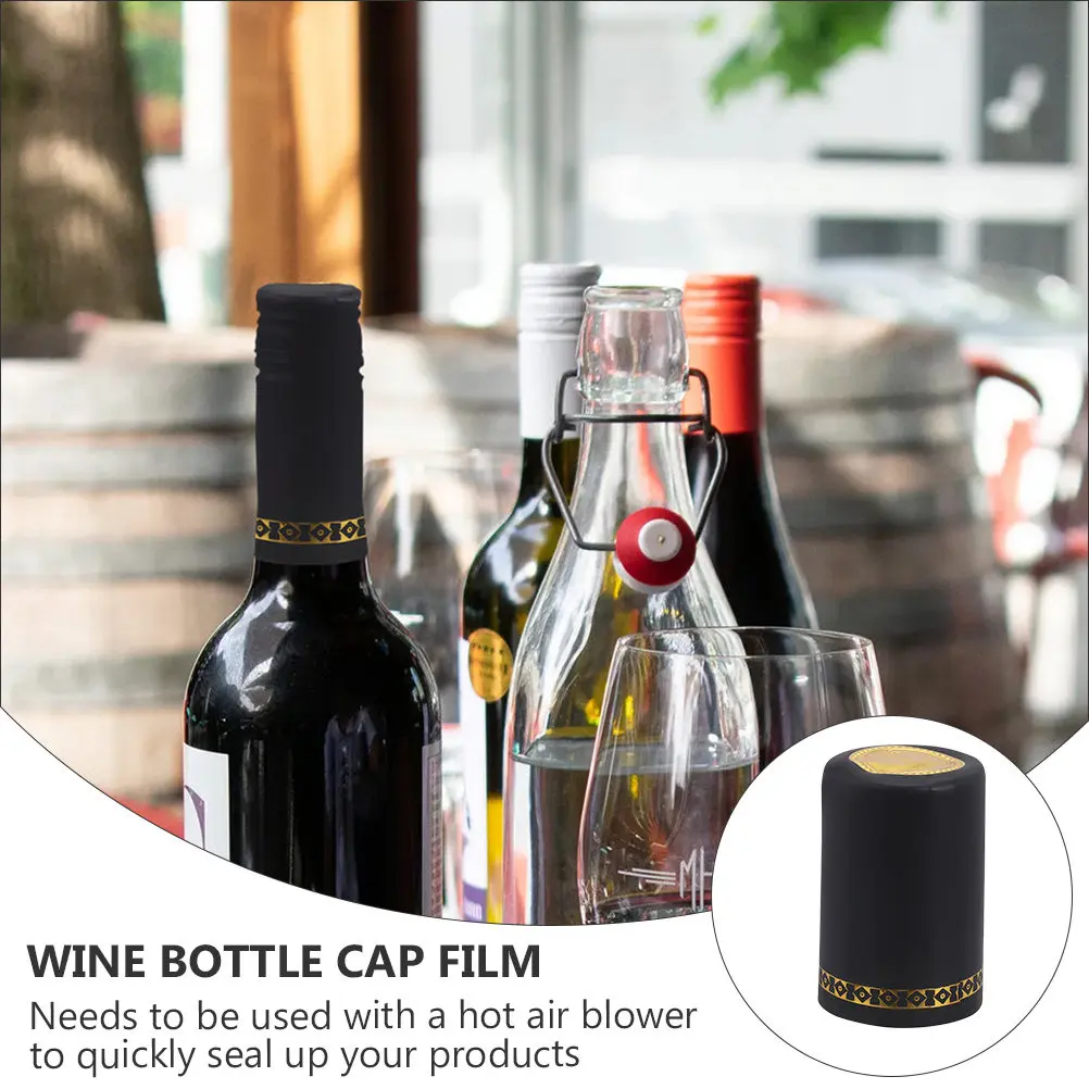 100Pcs Wine Heat Shrink Capsules PVC Sealing Film for Red Wine Bottles 3Mm Mouth Size Easy Tear Tab Hot Air Blower Required