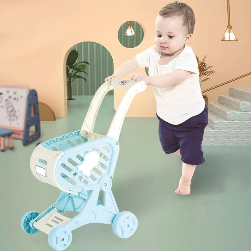 Mini carrito de compras de juguete para niños, simulación de juego, carrito de comestibles, juguetes con diseño enchufable, simulación de carrito de compras, casa de muñecas de juguete