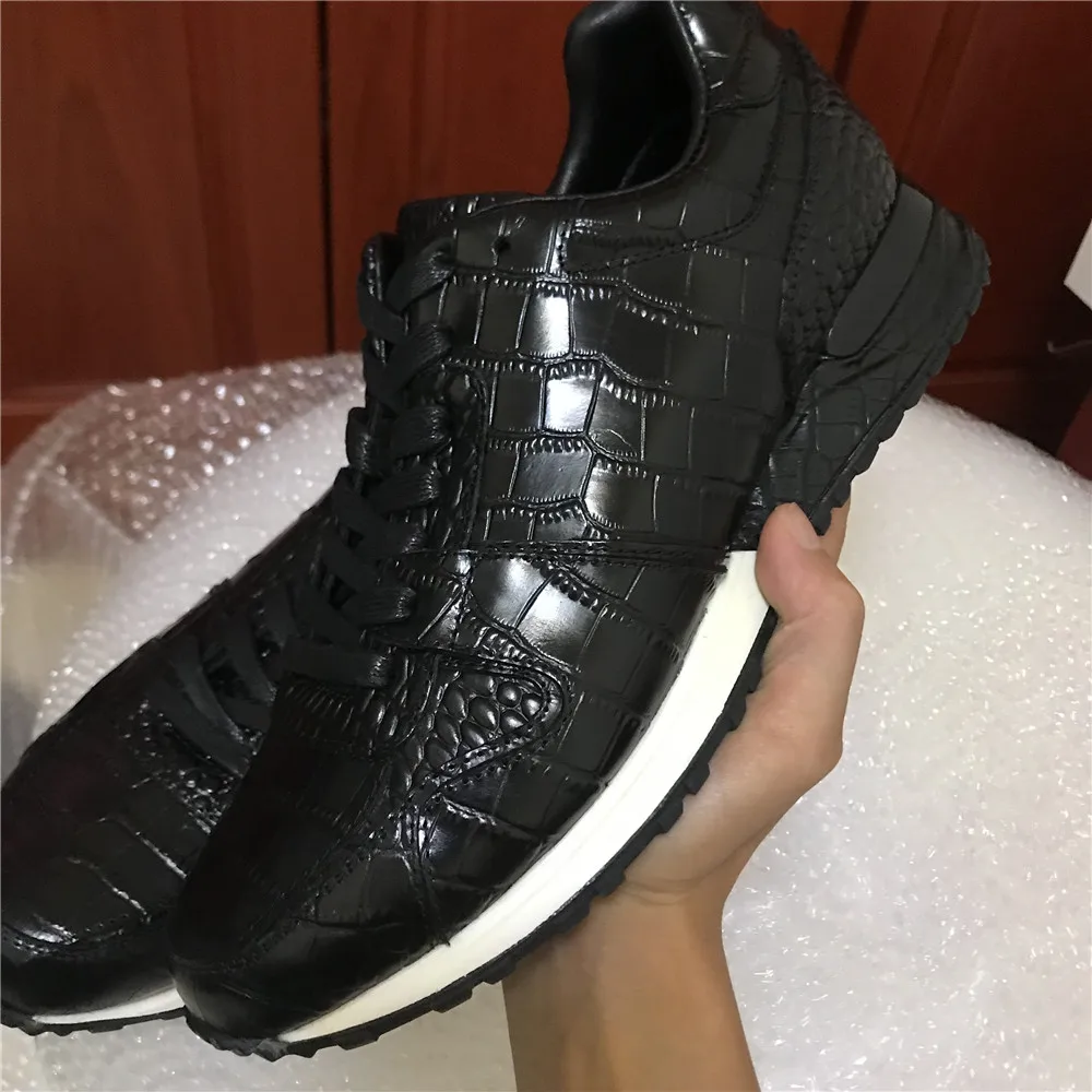 High Grade Men Full Gain Leather Casual Dialy Sneakers Crocodile Design Nature Leather Men Comfortable Height Increasing Shoes