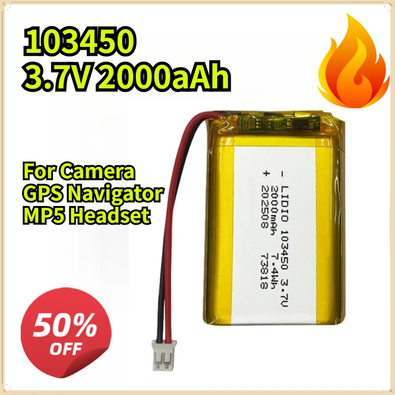 8PCS 103450 Li-Po Polymer Lithium Battery 3.7V 2000mAh Rechargeable Cell For Camera GPS Navigator MP5 Headset