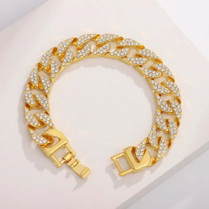 Men's bracelet trendy double-row diamond-encrusted Cuban bracelet for men's and women's cold style hip-hop jewelry wholesale