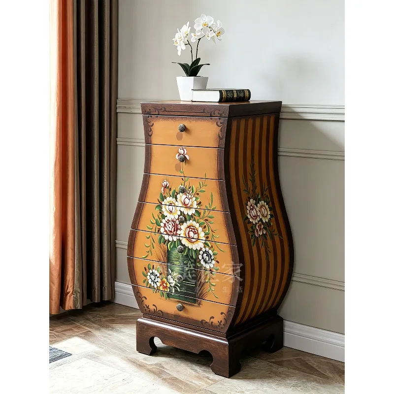 American retro seven-chest cabinet painted vase cabinet living room storage entrance decorative cabinet