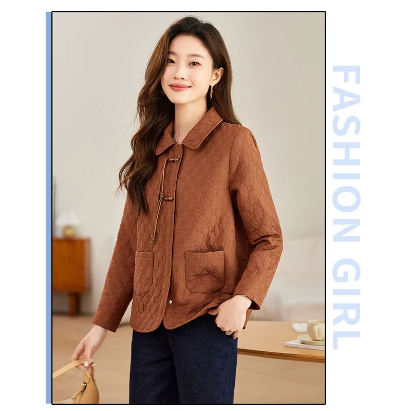 2025 Pan Button Top Fashion New Style Spliced Lapel Button Casual Spring and Autumn Chinese Jacket