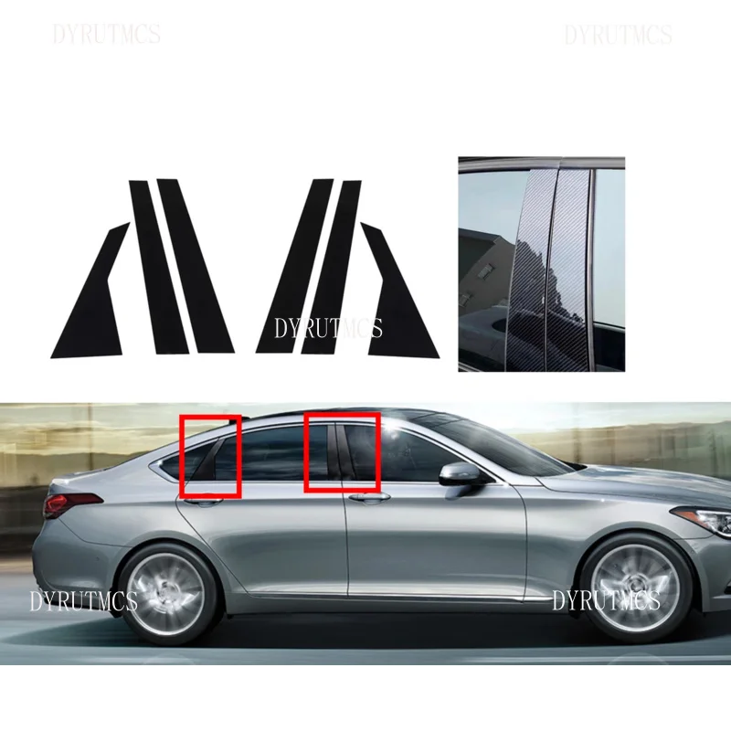

6Pcs Fit For HYUNDAI GENESIS G80 Sedan 2015-2022 Glossy Black Door Side Moulding Cover Window Decor Trim BC Column Stickers