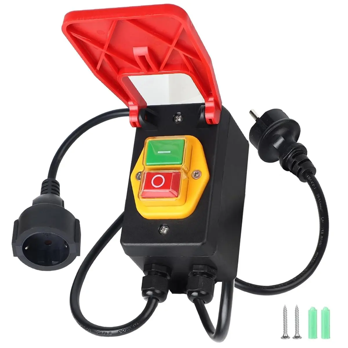 DT38 Emergency Stop Switch 230V 18A IP55 Stop Switch with Socket Zero Voltage Switch Single Phase for Milling Table Eu Plug