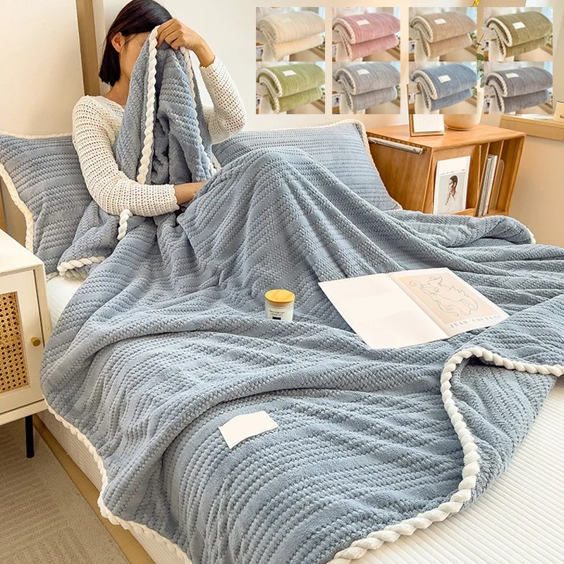

1PC Sofa Throw Blanket Winter Blanket King Size Home Warm Plaid Comforter Bedspread Bedding Sheet Solid Color Thow Blankets