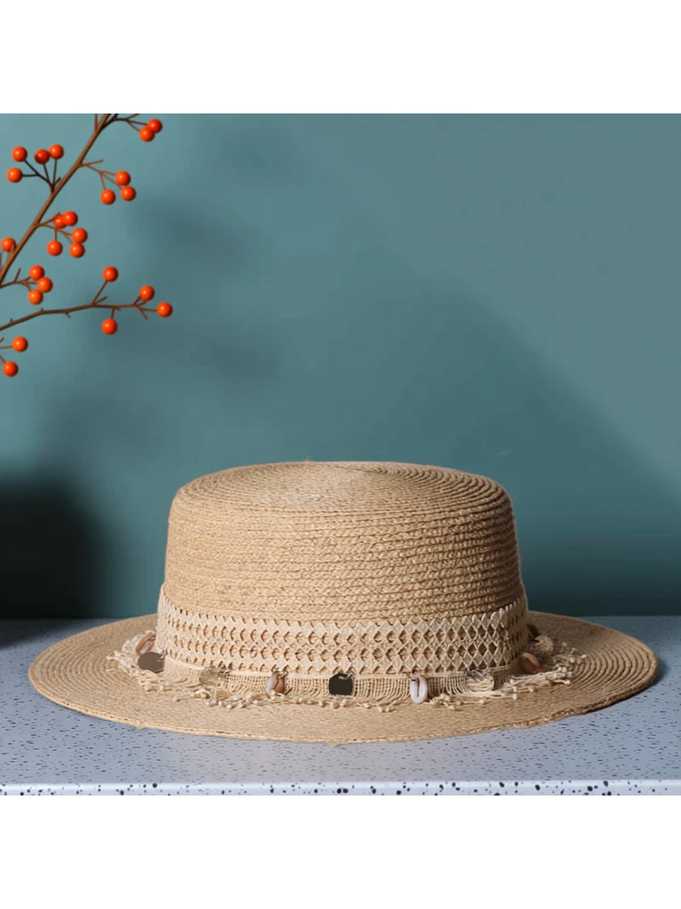 summer-beach-vacation-tassel-sun-hat-women's-flat-brim-straw-hat-face-slimming-sun-protection-hat-bohemian-style-hat