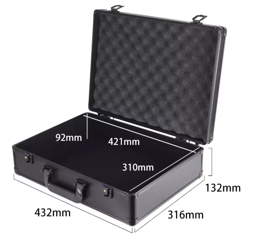 All-black aluminum alloy carrying case business cash document thickened small items equipment and instrument storage tool box