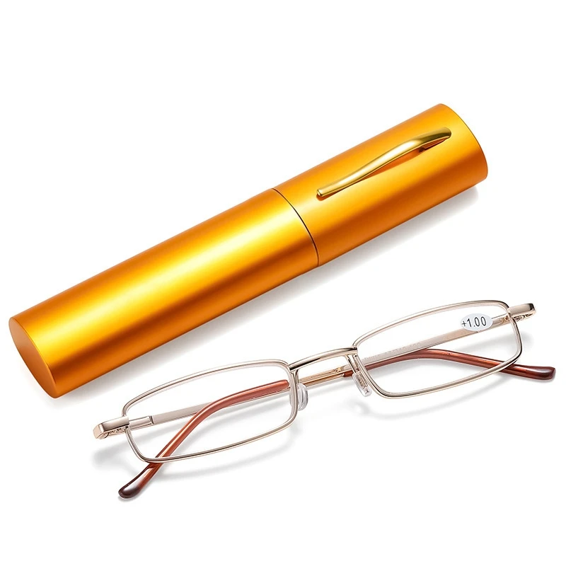 Elegant Portable Mini Reading Glasses Metal Frame Pen Box Ultra-thin Men Women Reading Glasses Presbyopia Eyeglasses With Box