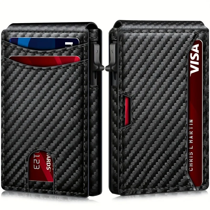 

Carbon fiber pattern men's wallet, clamshell card box, anti-theft brush, cross-border wallet, magnetic side push card holder