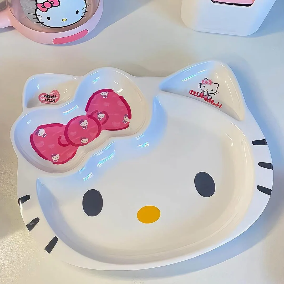 Plato de Cerámica Kawaii con Diseño de Hello Kitty, Creativo y Lindo, para Niñas, Plato Pequeño Personalizado de Anime para Aperitivos