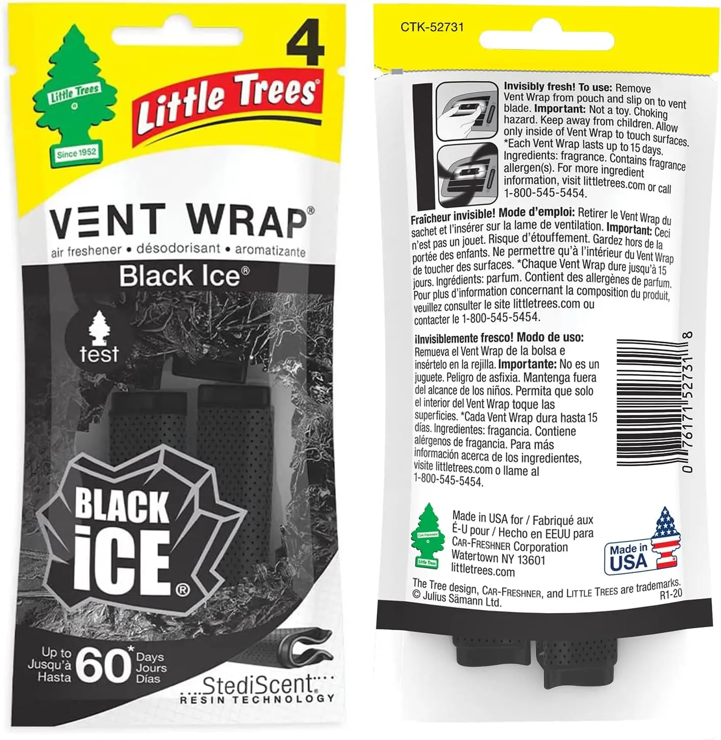 

Car Air Freshener Vent Wrap - Long Lasting Scent, Discreet Design, 16 Pack Black Ice