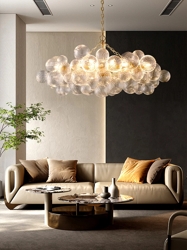 American Modern Luxury LED Glass Ball Hanging Pendant Light Decorative Ceiling Chandelier for Living Room