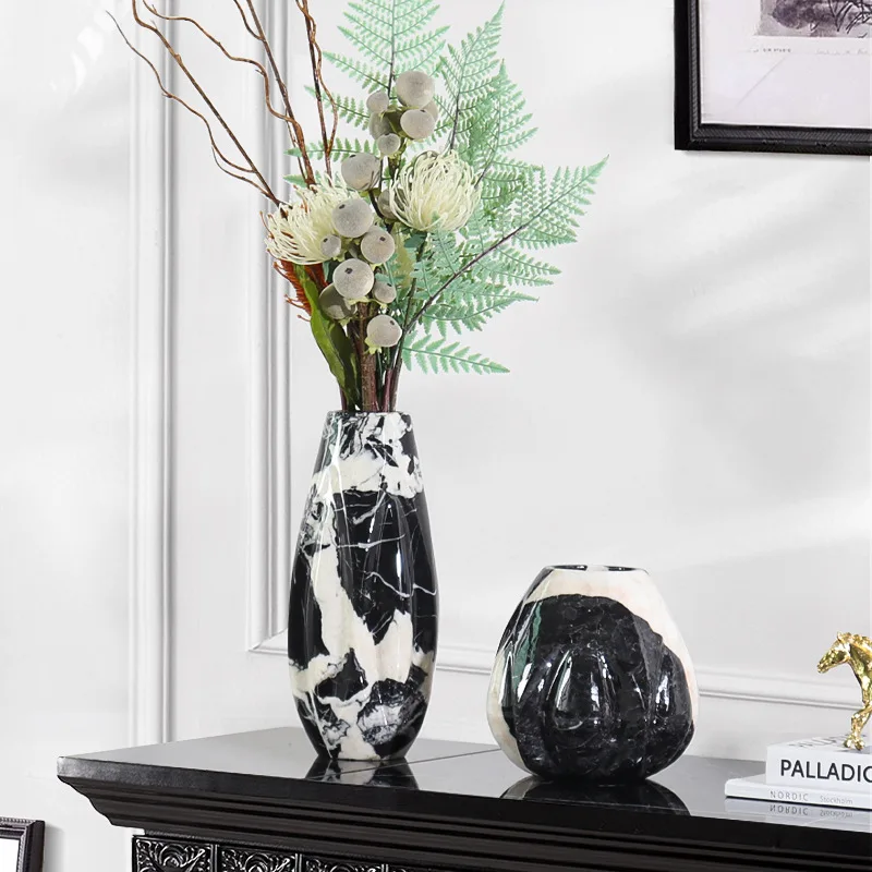 Natural marble vase ornament hotel model room art dried flower arrangement coffee table desktop