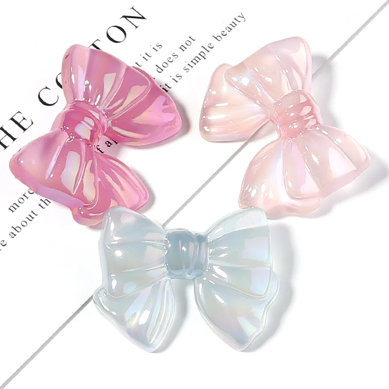 10pcs 37x29mm Acrylic Bow Beads Jelly Colored Transparent Bow Beads for DIY Crafts Ornament Decoration Handmade Accessories