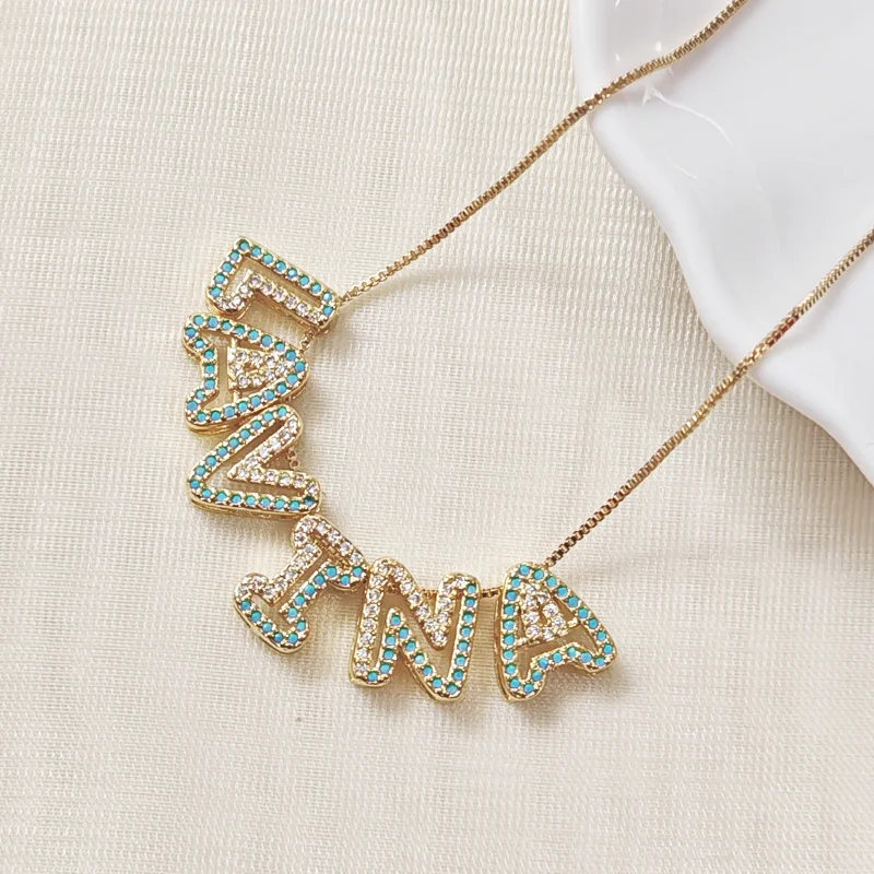 

Customized green letter necklace, 26 letter zircon letter pendant necklace, women's jewelry gift