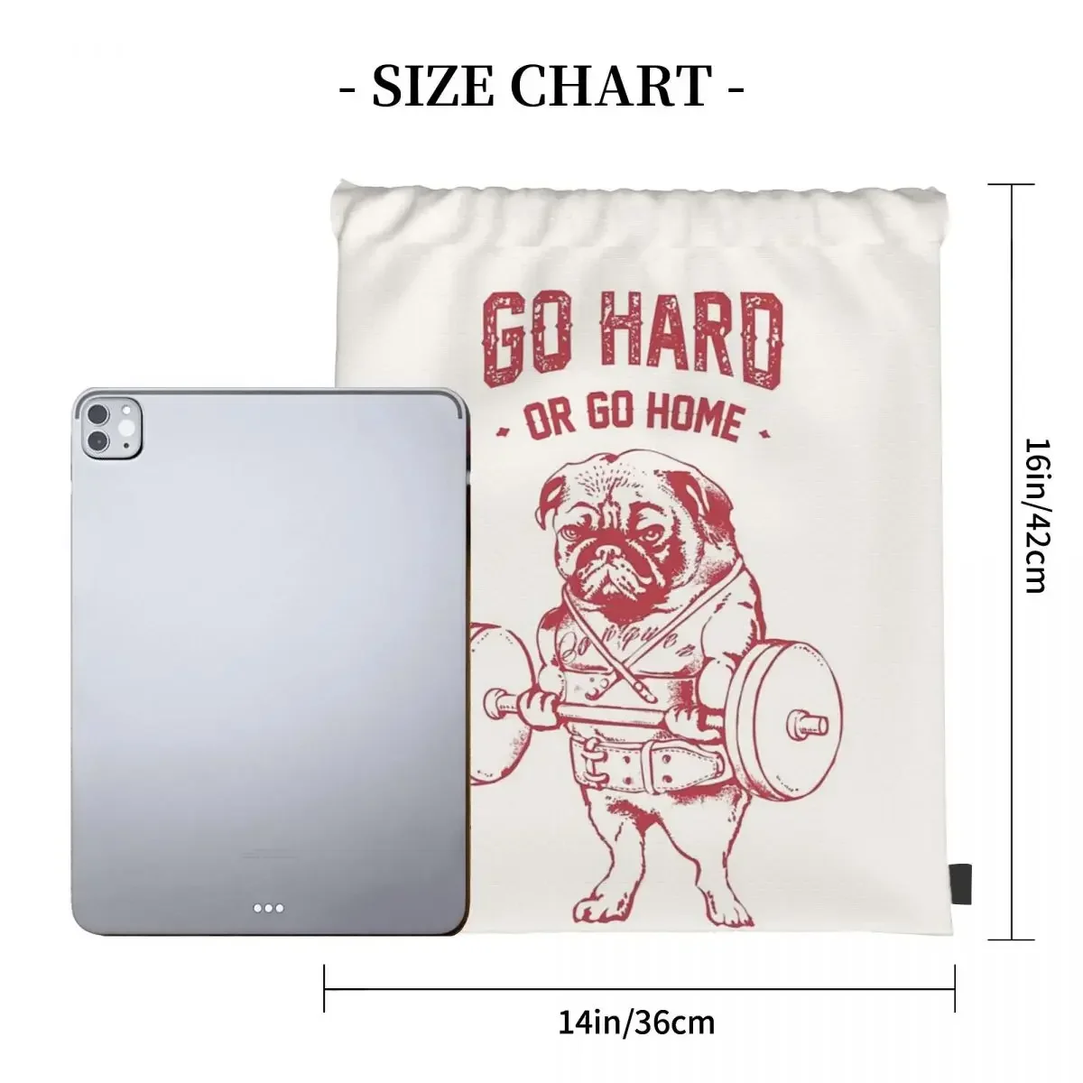 Go Hard Or Go Home Pug Backpacks Fashion Portable Drawstring Bags Drawstring Bundle Pocket Storage Bag BookBag Travel Students