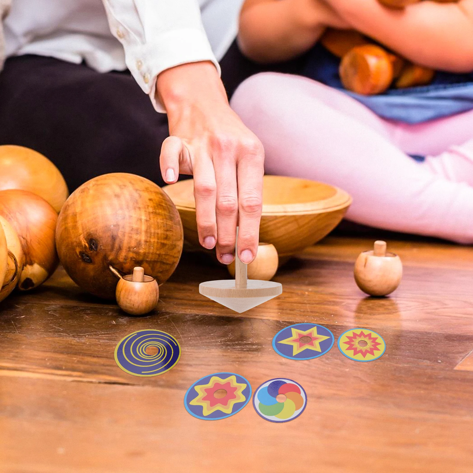 

Toy Wooden Spinning Top Colorful Tops Gyroscope DIY Hook up Peg-top Kids for Child
