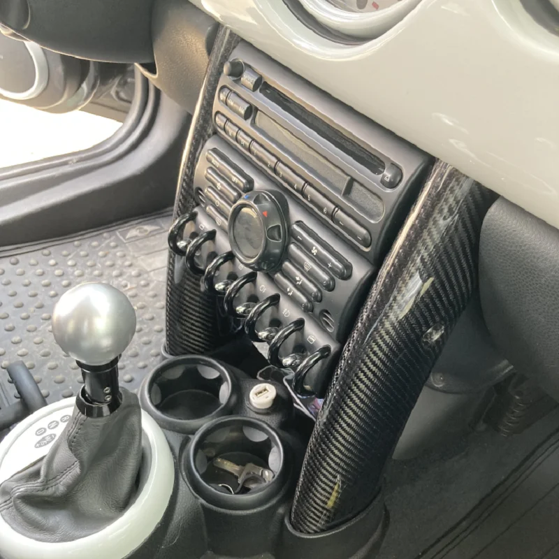 ミニクーパーr53用カーボンファイバーセンターコンソールピラー,光沢
