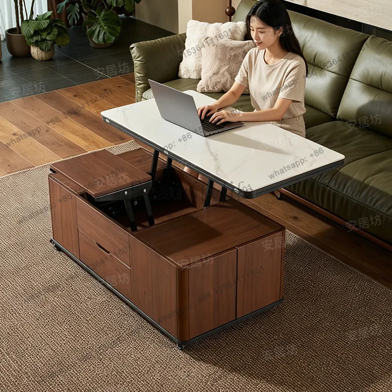 Factory Direct Sales Multifunctional Sintered Stone Lift-Adjustable Coffee Table Dining Table Dual-Purpose Mobile