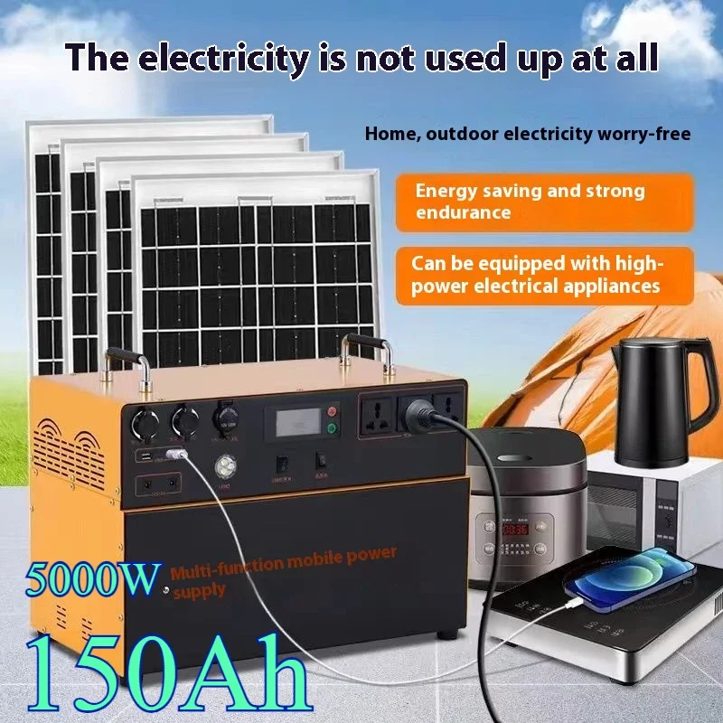 5000 Watts Solar Generator System 220v Integrated Photovoltaic Panel Full Set of Machine Emergency Outdoor Mobile Power Supply