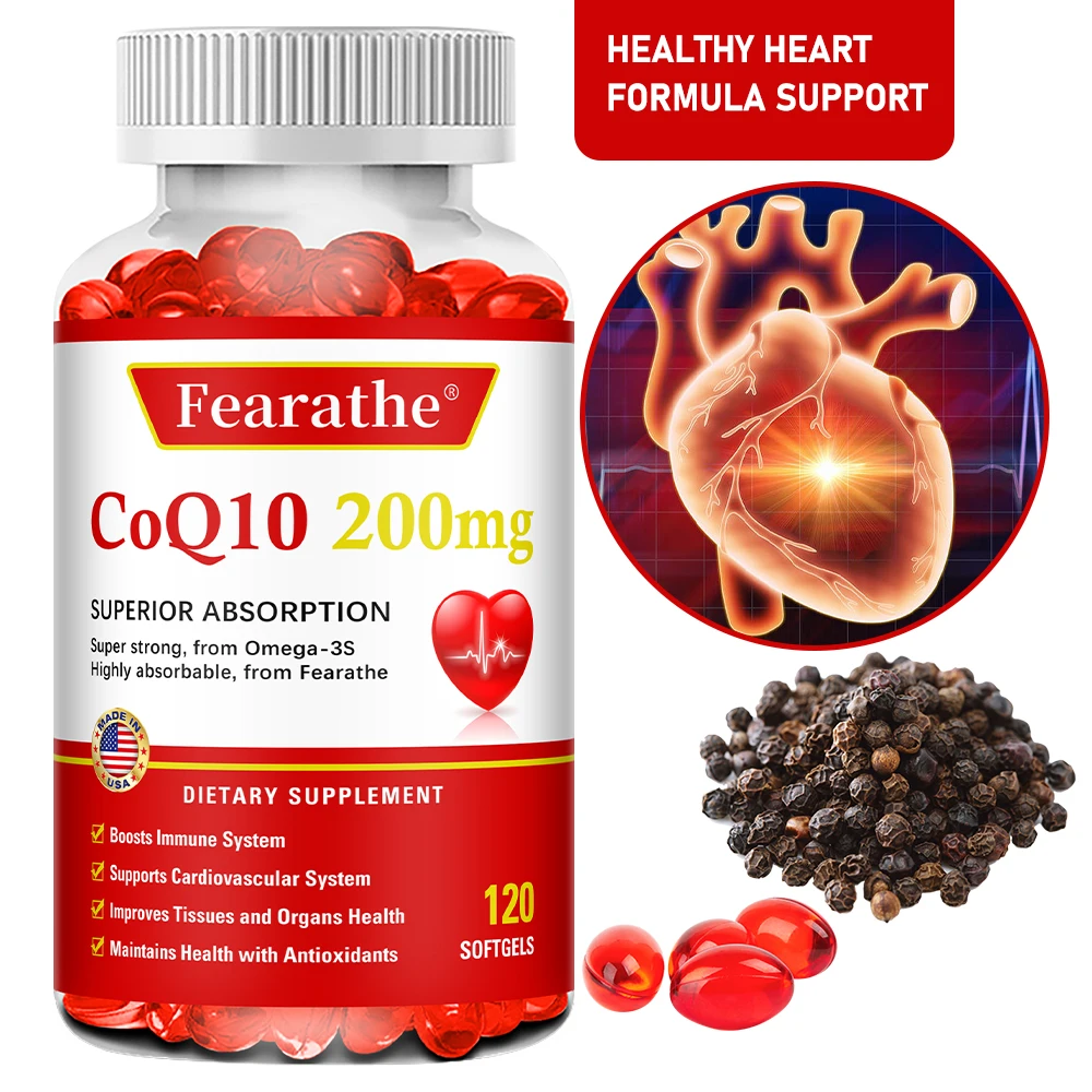

Coenzyme Q10 200 Mg Softgel, Powerful Antioxidant That Benefits Heart and Blood Vessel Health, Promotes Energy, and Metabolism