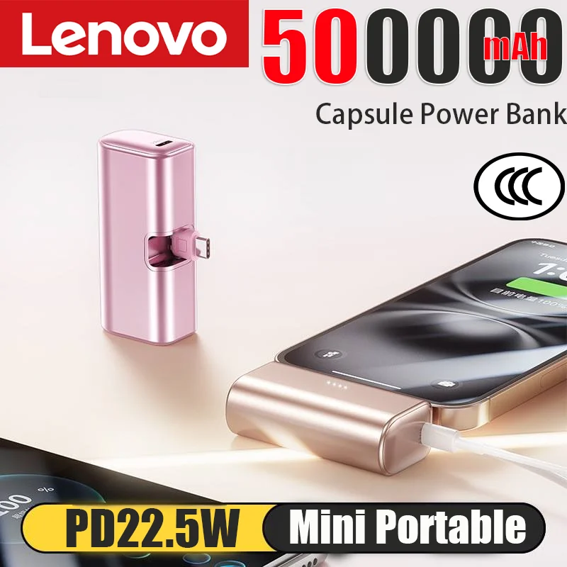 Lenovo 22,5W Schnellladegerät 500000mAh Mini Tragbares Ladegerät USB-C Powerbank Geeignet für iPhone 16/15 Serie und Android-Geräte