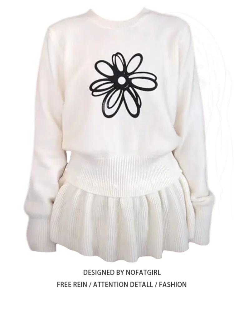 

Свободный женский вязаный свитер с длинными рукавами в корейском стиле, повседневный, с вышивкой ромашками, удобный осенний топ