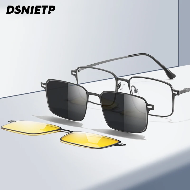 Dsnietp Titanium Alloy 2 In 1 Magnet Clip Reading Glasses Men Photochromic Anti Blue Light Myopia Prescription Glasses Eyewear