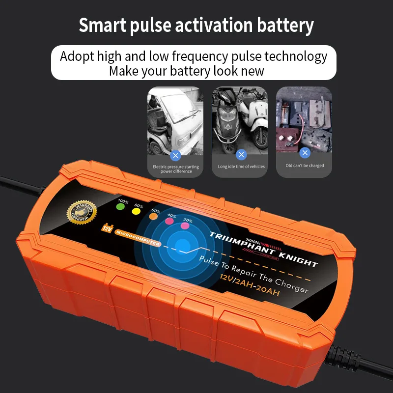 12V Car Motorcycle Battery Charger 2A Fully Automatic Smart Charger Pulse Repair Battery Suitable for 2-20ah Lead-Acid Batteries