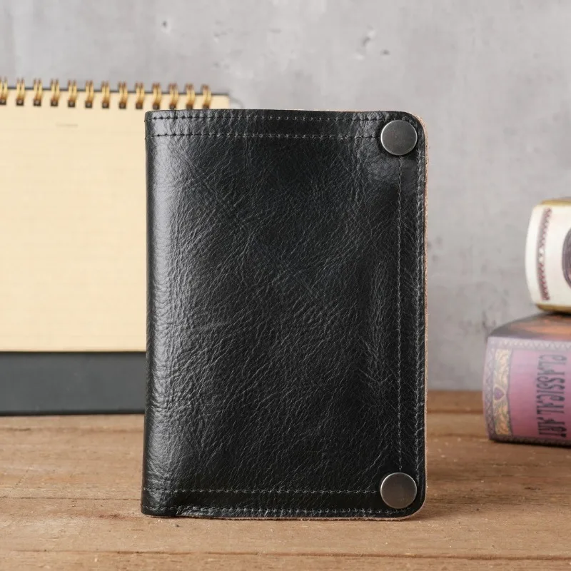 Men Short Cow Leather Wallet, Unique Design Compact Vintage Card Holder Wallet, Pocket-Friendly Small Purse for Men's