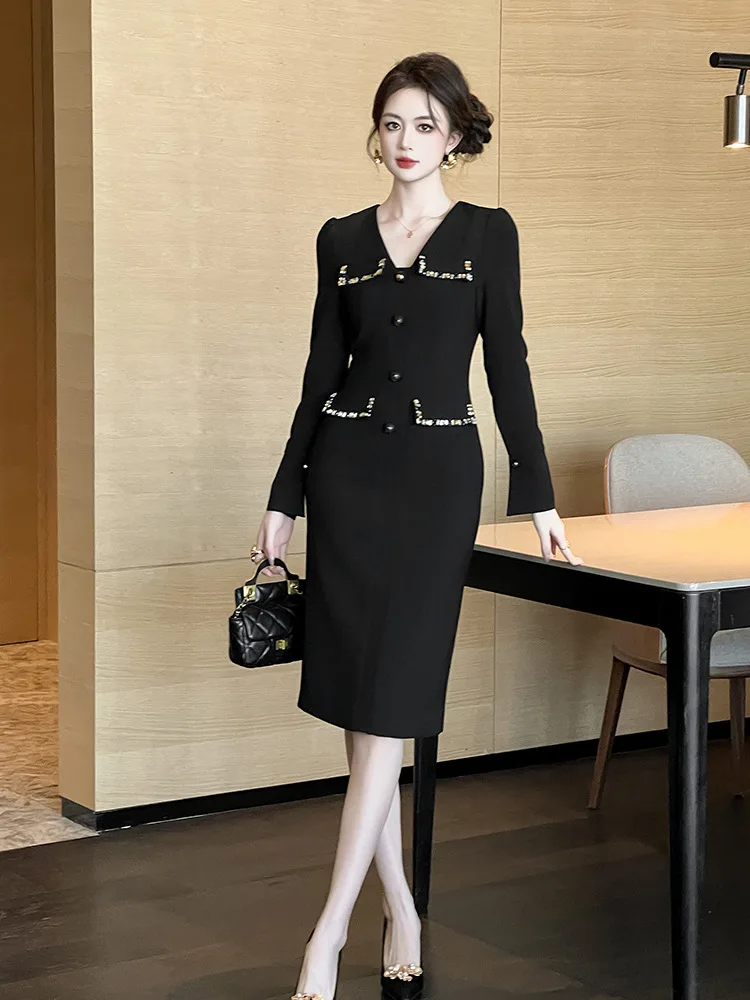 New Autumn and Winter Clothing for Women, Small Fragrant Style, Heavy Industry Design, Diamond-Encrusted Slim-Fitting Over-The-K