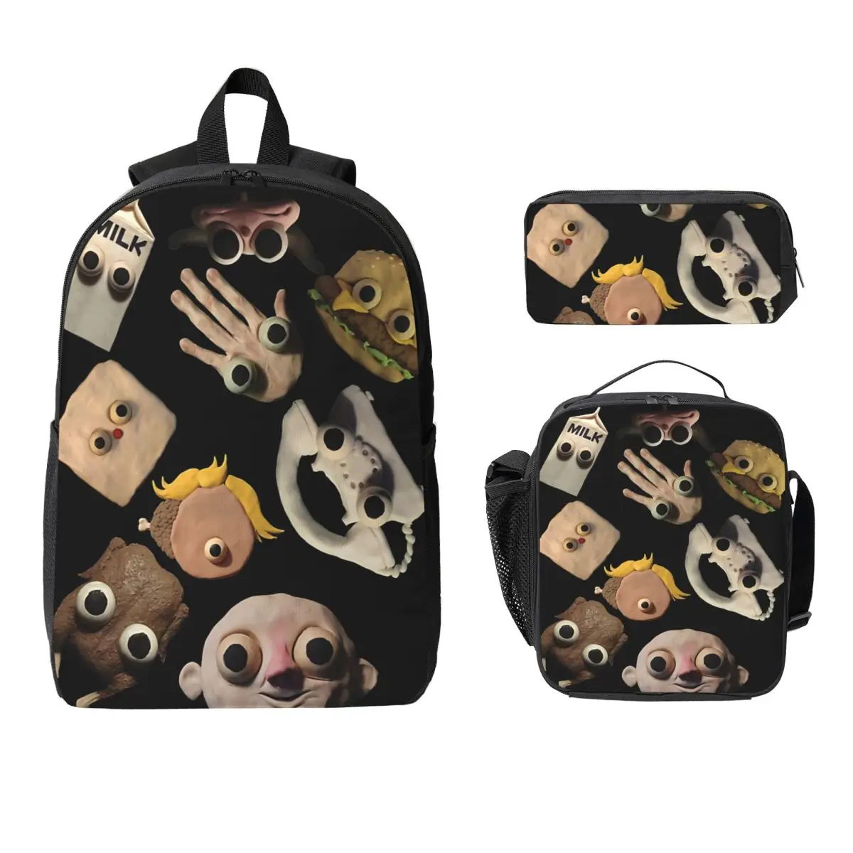 3Pcs Jack Stauber Mix School bags Set for Boy Girl Pen Bags Backpack Sets with Lunch Box For School Students Daypack