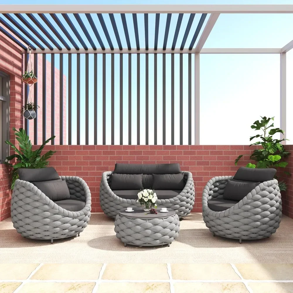 

Patio Furniture Set 4 Pieces Aluminum Outdoor Furniture w/27.8in Coffee Table, for Backyard Garden Poolside,Gray
