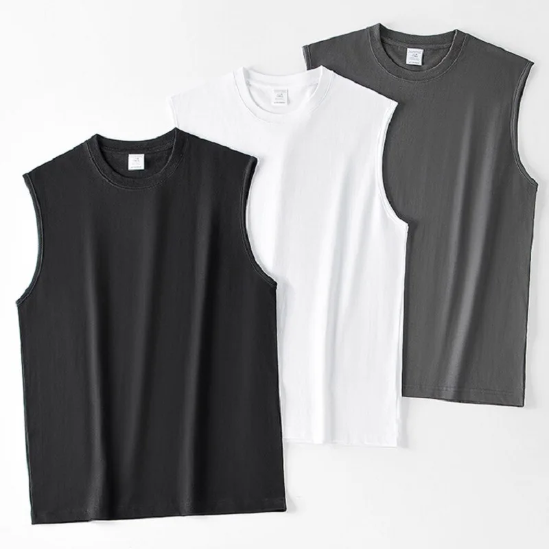 Summer Men's Sleeveless T Shirt New Fashion Summer Basic 100% Cotton Men Women Boyfriend Tank Tops Black White Gray image 4
