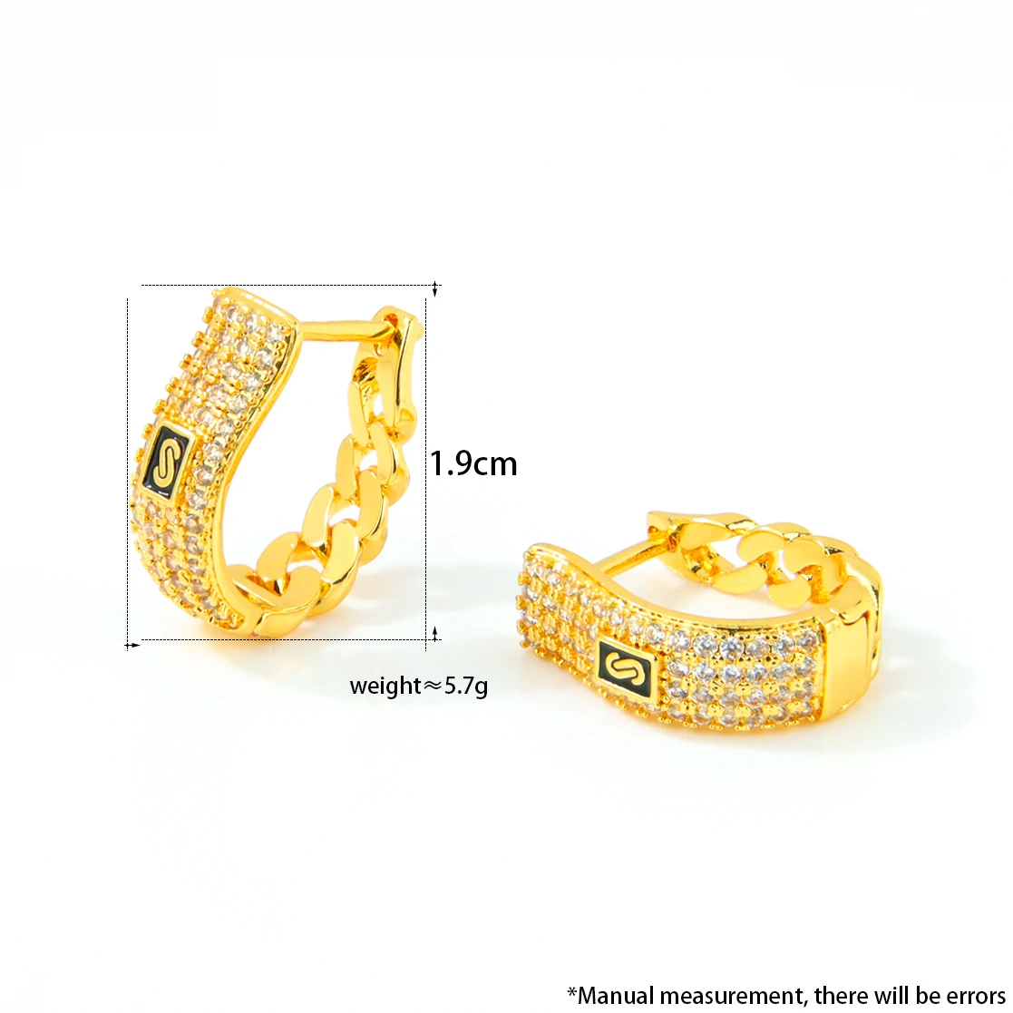 Monaco Fashion Zirkonia-Ohrhänger, 21k vergoldet, italienische Vintage-Clip-Creolen, Habesha-Schmuck für Damen, Event- und Party-Schmuck – Detail 7