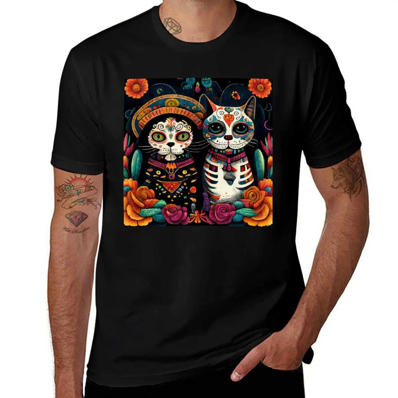 

Cats on Day of the Dead, Dia de Los Muertos T-Shirt man t shirt summer man tshirt man t shirts graphic T-shirt