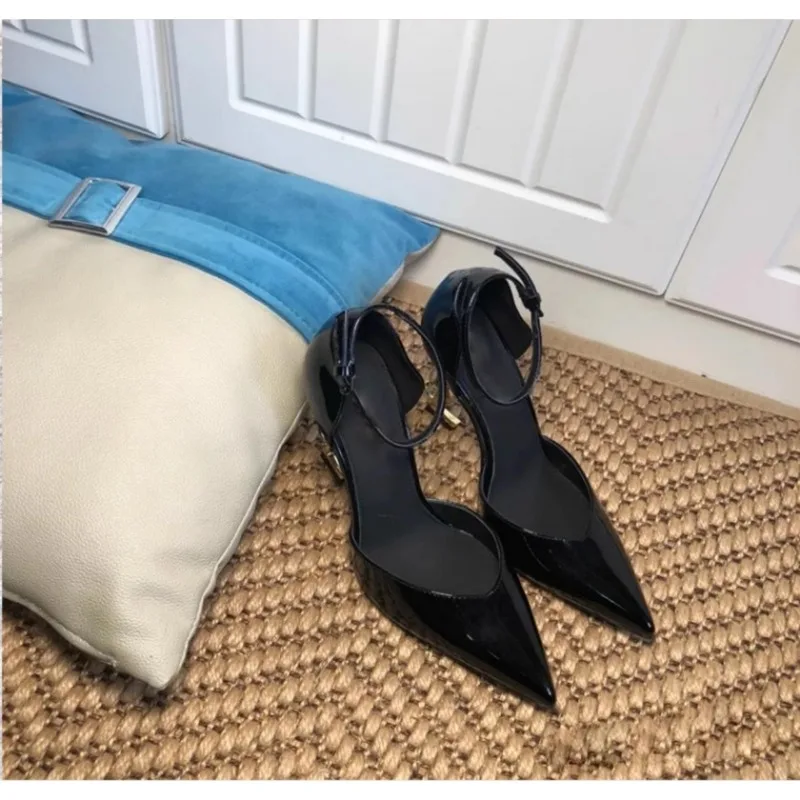 

Fashion letter black buckle high heels luxury designer party open toe women sandals sexy dress shoes