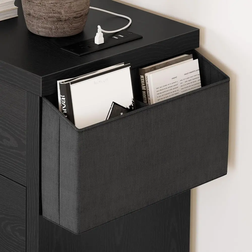 Cômoda DAFIFY com 8 gavetas com estação de carregamento e bolsa de armazenamento, baú de madeira para quarto, sala de estar, corredor e entrada, preta