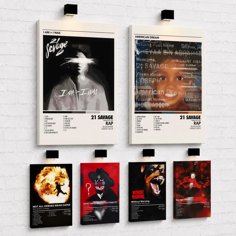 Rapper Album 21 S-Savage Framed Wall Painting Ready to Hang Canvas Wall Art Poster for Bedroom Living Room Home Decor Gift