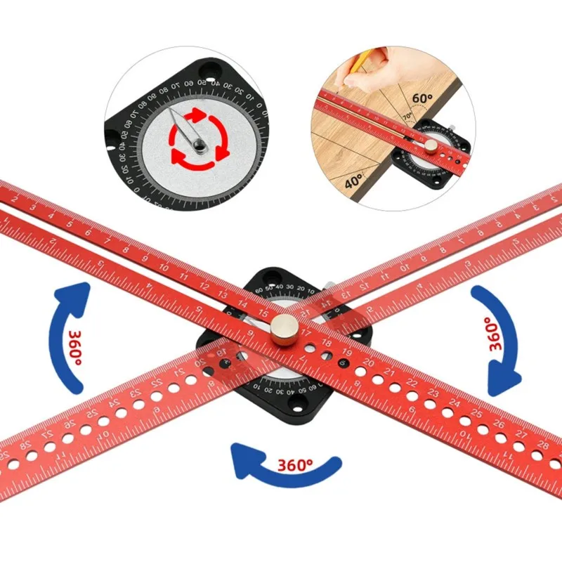 ABLJ T-Shaped Drawing Tool Woodworking Marking Ruler, Aluminum Alloy Parallel/Vertical Crossing Ruler, Woodworking Compass