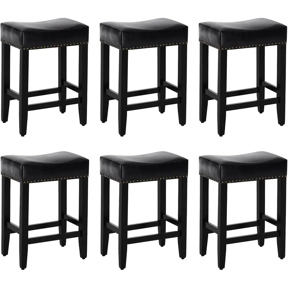 

Set of 6, 25.7 Counter Height Bar Stools, Upholstered with Solid Wood Legs, Ideal for Kitchen Islands and Bars, Black