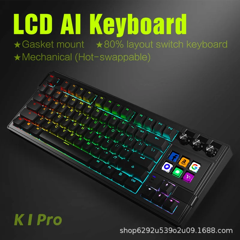 Mirabox K1 Pro LCD AI-toetsenbord Aangepaste knop LCD-toetsen Bedraad mechanisch toetsenbord Pakking RGB Multifunctioneel toetsenbord PC Gamer